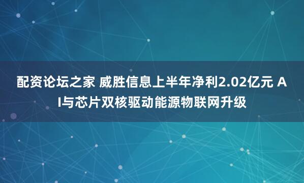 配资论坛之家 威胜信息上半年净利2.02亿元 AI与芯片双核驱动能源物联网升级